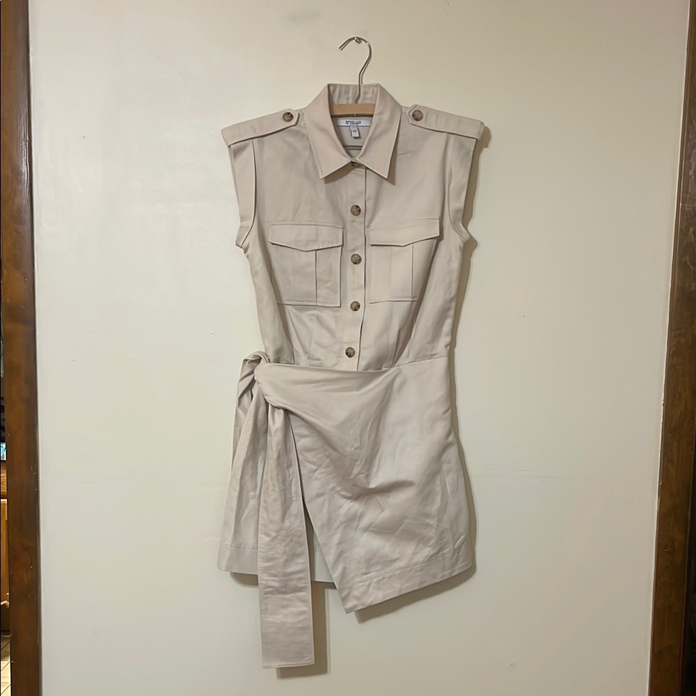 Derek Lam 10 Crosby Beige Wrap-effect Linen Minidress